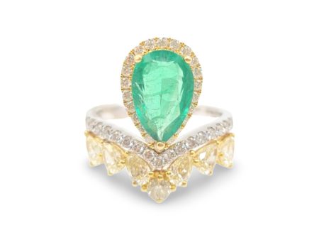 NEW Pear Colombian Emerald Crown Diamond Ring 14kt For Cheap