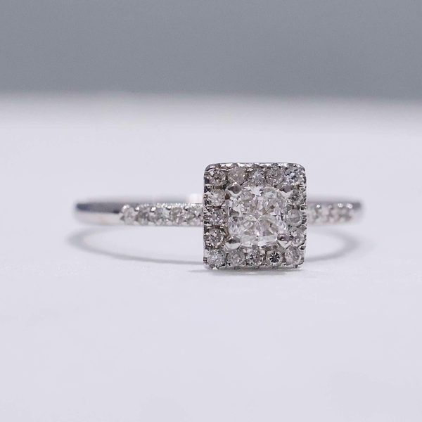 0.71cts G VS Cushion Halo Paved Diamond Engagement Ring 14kt #0073 Online Sale