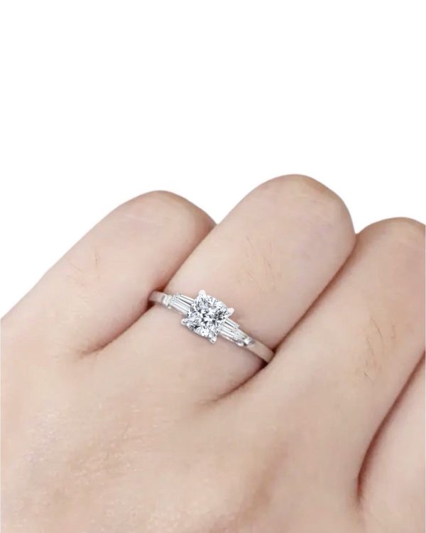 0.50cts++ Cushion Brilliant Baguette Paved Diamond Engagement Ring GIA CERTIFIED For Discount