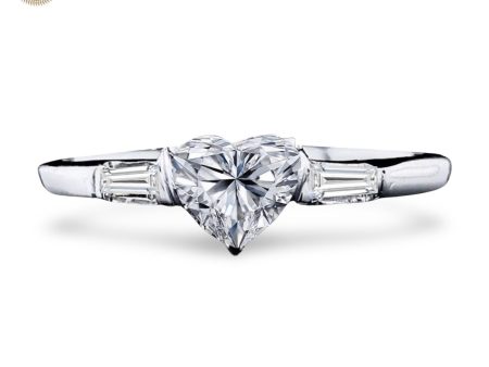 0.50cts++ Heart Brilliant Baguette Paved Diamond Engagement Ring GIA CERTIFIED Supply