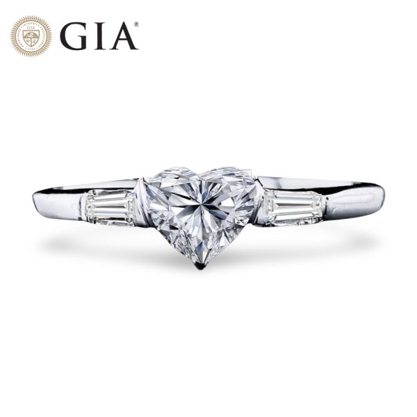 0.50cts++ Heart Brilliant Baguette Paved Diamond Engagement Ring GIA CERTIFIED Supply