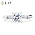 0.50cts++ Cushion Brilliant Baguette Paved Diamond Engagement Ring GIA CERTIFIED For Discount