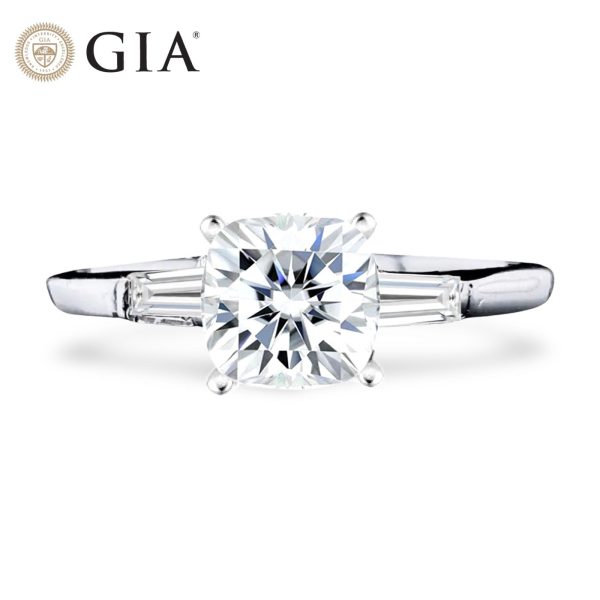 0.50cts++ Cushion Brilliant Baguette Paved Diamond Engagement Ring GIA CERTIFIED For Discount