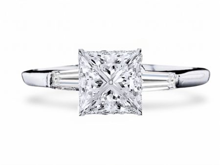 1.00cts++ Princess Brilliant Baguette Paved Diamond Engagement Ring GIA CERTIFIED Online now