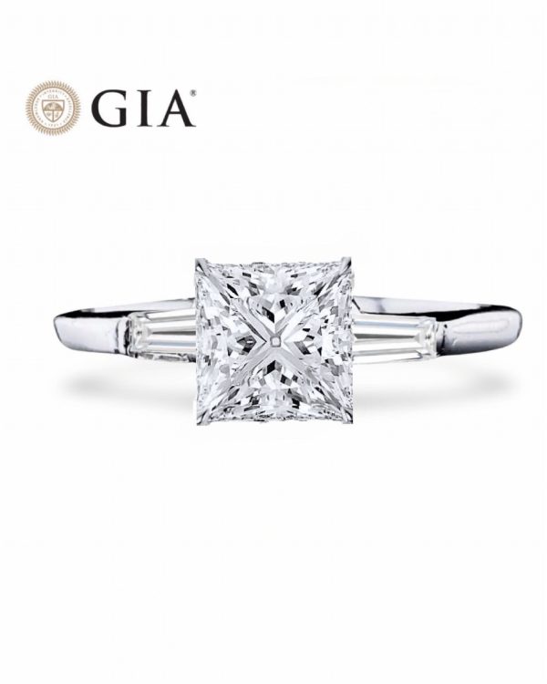 1.00cts++ Princess Brilliant Baguette Paved Diamond Engagement Ring GIA CERTIFIED Online now