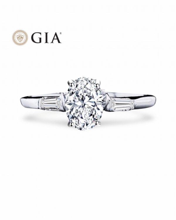 0.50cts++ Oval Brilliant Baguette Paved Diamond Engagement Ring GIA CERTIFIED Online Sale