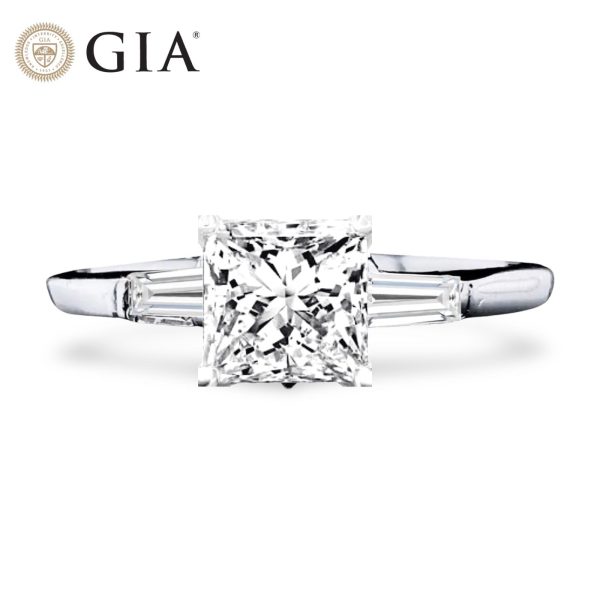 0.50cts++ Princess Brilliant Baguette Paved Diamond Engagement Ring GIA CERTIFIED Online Hot Sale