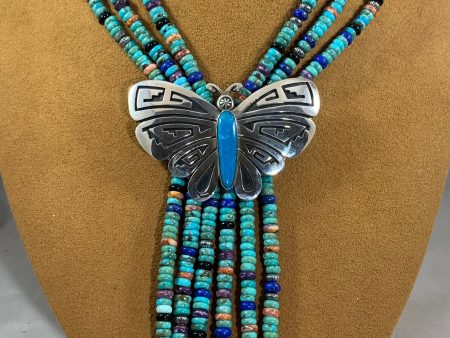 Three Strand Turquoise Butterfly Necklace by Mary Teller For Sale