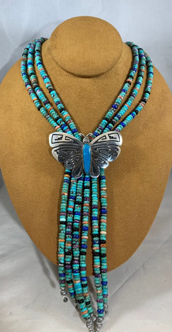 Three Strand Turquoise Butterfly Necklace by Mary Teller For Sale