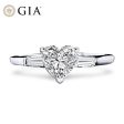 1.00cts++ Heart Brilliant Baguette Paved Diamond Engagement Ring GIA CERTIFIED Online now