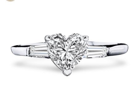 1.00cts++ Heart Brilliant Baguette Paved Diamond Engagement Ring GIA CERTIFIED Online now