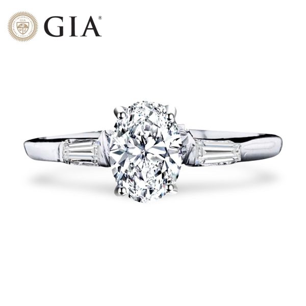 1.00cts++ Oval Brilliant Baguette Paved Diamond Engagement Ring GIA CERTIFIED Fashion