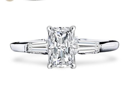 0.50cts++ Radiant Cut Baguette Paved Diamond Engagement Ring GIA CERTIFIED Fashion