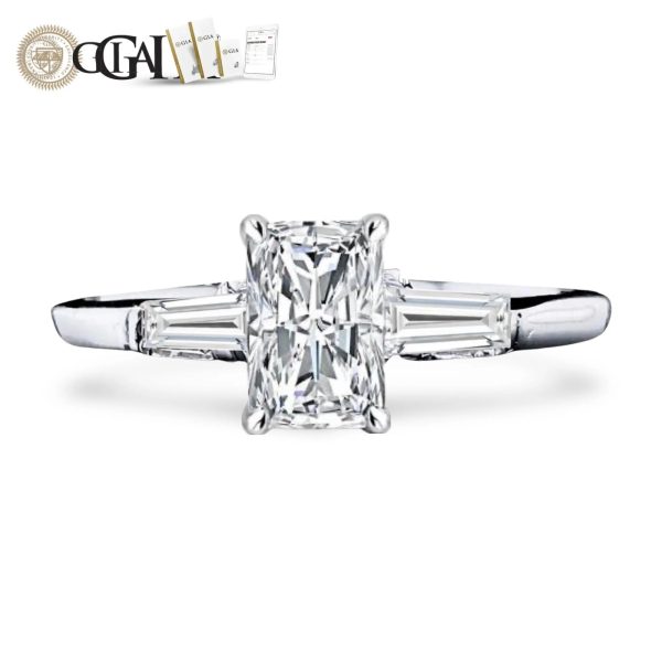 0.50cts++ Radiant Cut Baguette Paved Diamond Engagement Ring GIA CERTIFIED Fashion