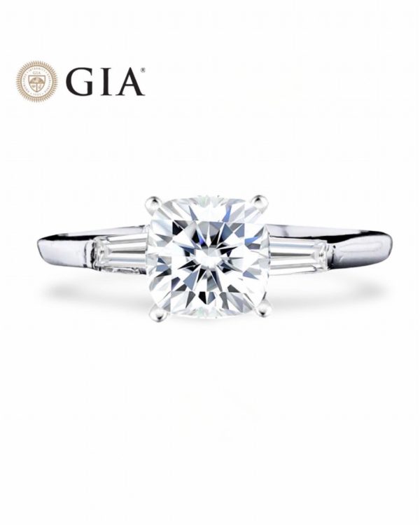 1.00cts++ Cushion Brilliant Baguette Paved Diamond Engagement Ring GIA CERTIFIED Supply