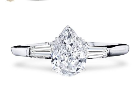 0.50cts++ Pear Brilliant Baguette Paved Diamond Engagement Ring GIA CERTIFIED Online Sale