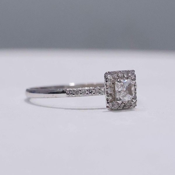 0.71cts G VS Cushion Halo Paved Diamond Engagement Ring 14kt #0073 Online Sale