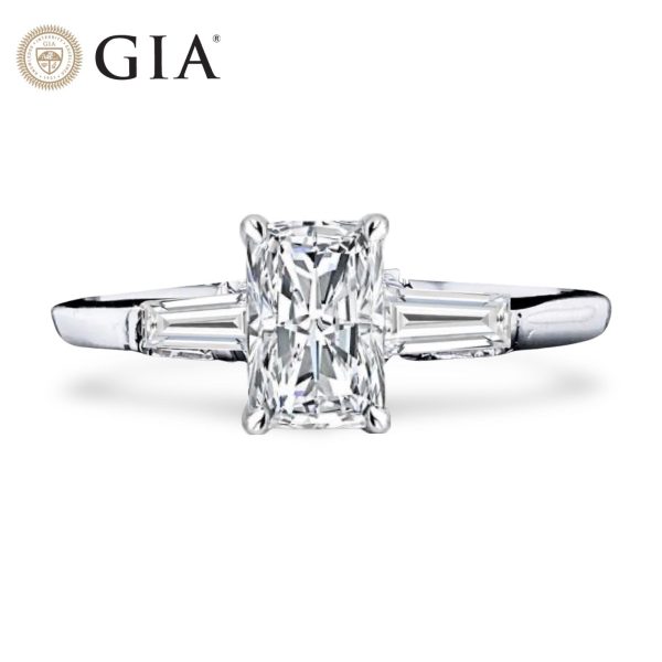 1.00cts++ Radiant Cut Baguette Paved Diamond Engagement Ring GIA CERTIFIED Hot on Sale