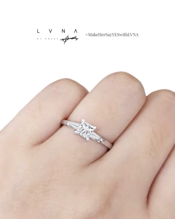 0.50cts++ Princess Brilliant Baguette Paved Diamond Engagement Ring GIA CERTIFIED Online Hot Sale