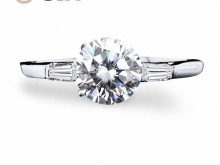 1.00cts++ Round Brilliant Baguette Paved Diamond Engagement Ring GIA CERTIFIED For Cheap