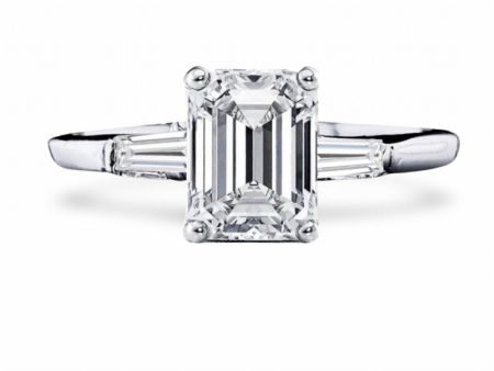 0.50cts+Emerald Cut Baguette Paved Diamond Engagement Ring GIA CERTIFIED Hot on Sale