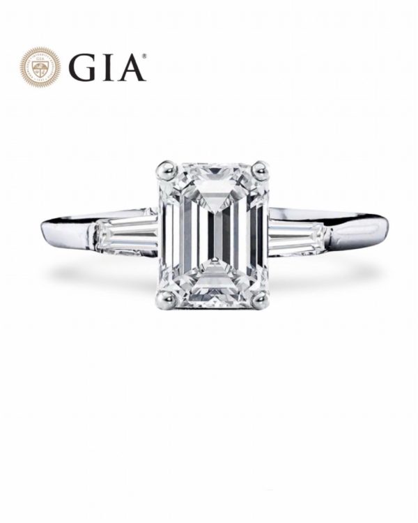 0.50cts+Emerald Cut Baguette Paved Diamond Engagement Ring GIA CERTIFIED Hot on Sale